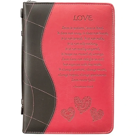 Christian Art Gift NWT Pink/Brown Bible Cover Faux Leather 1 Corinthians 13 Love - Picture 2 of 13